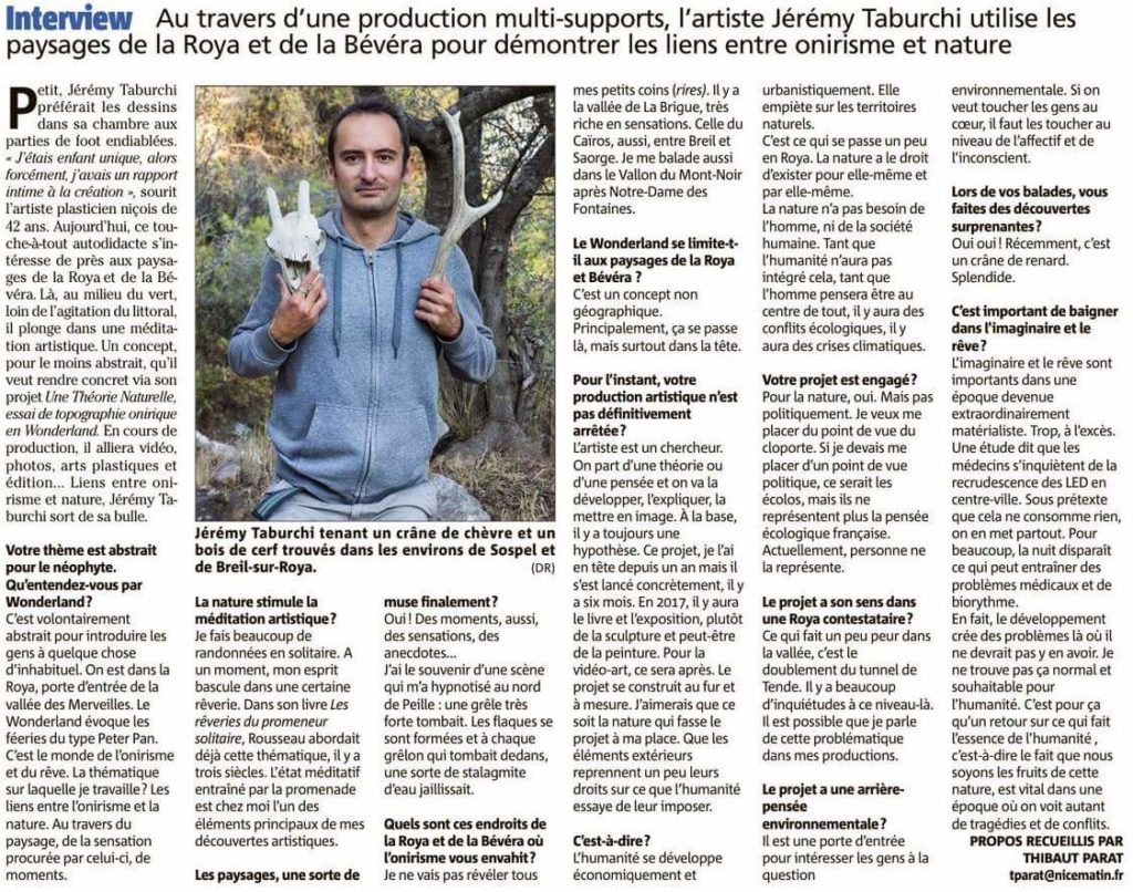 Un article sur le projet « Une Théorie Naturelle » dans Nice Matin édition Menton