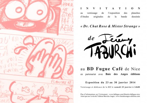 Exposition des planches de la bande-dessinée du Chat Rose au BD Fugue Café de Nice