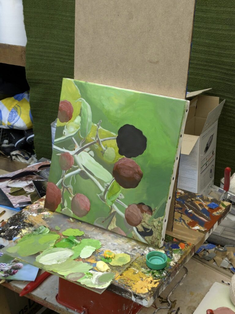 Une peinture naturaliste réalisé à l’huile – détail de la première couche