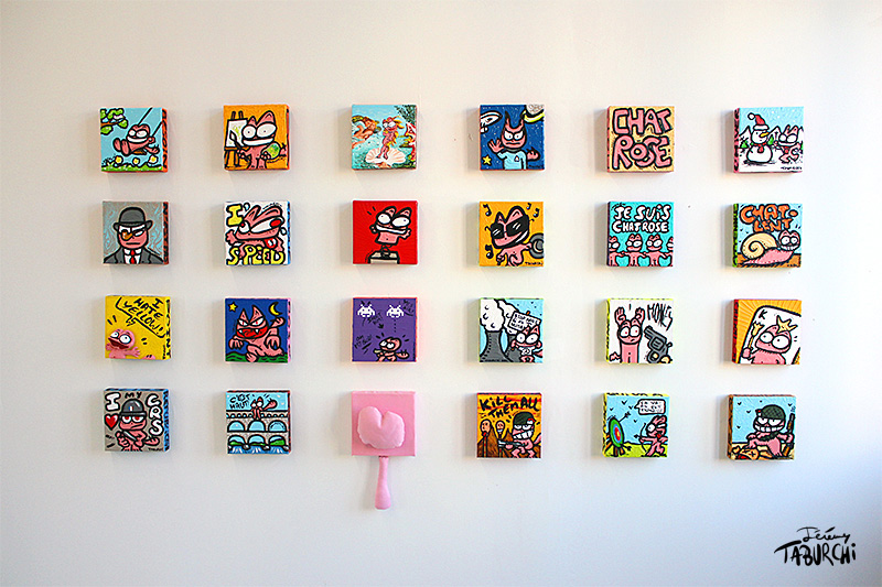 Mur de Chats Roses par Jérémy Taburchi