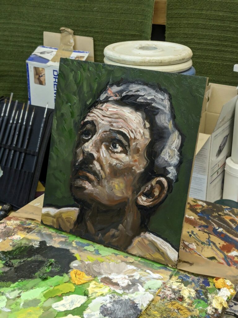 Un autoportrait peint à l’huile, de manière rapide